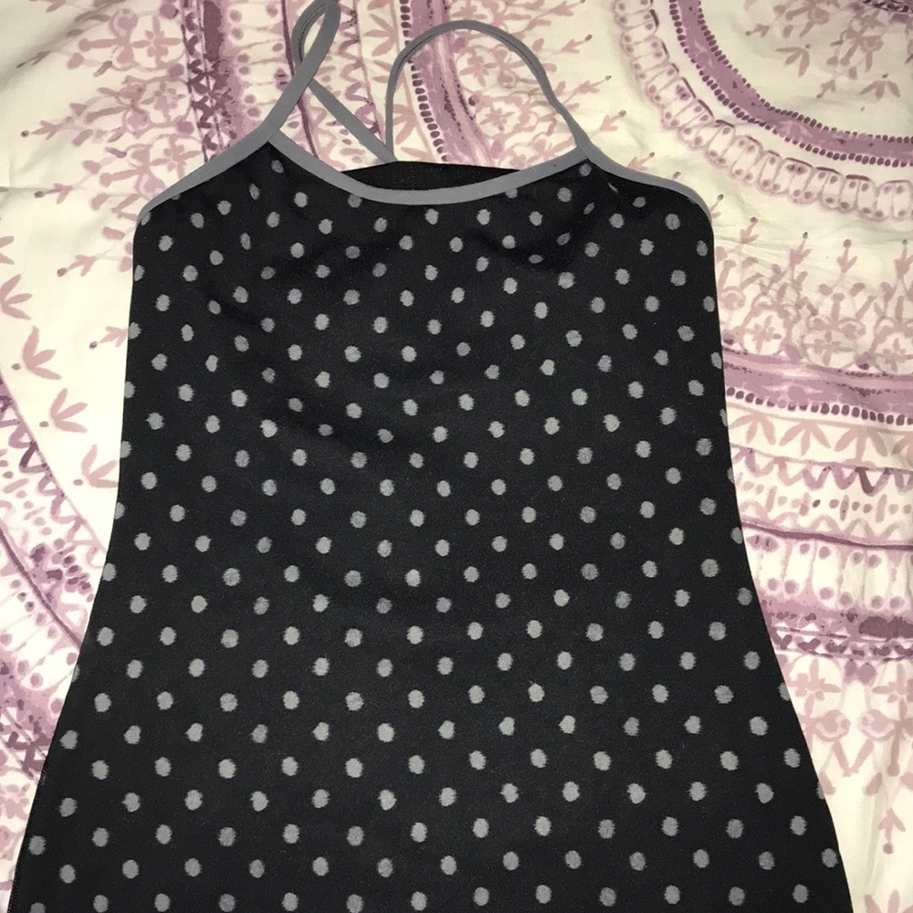 Black and grey lululemon polka dot power y tank